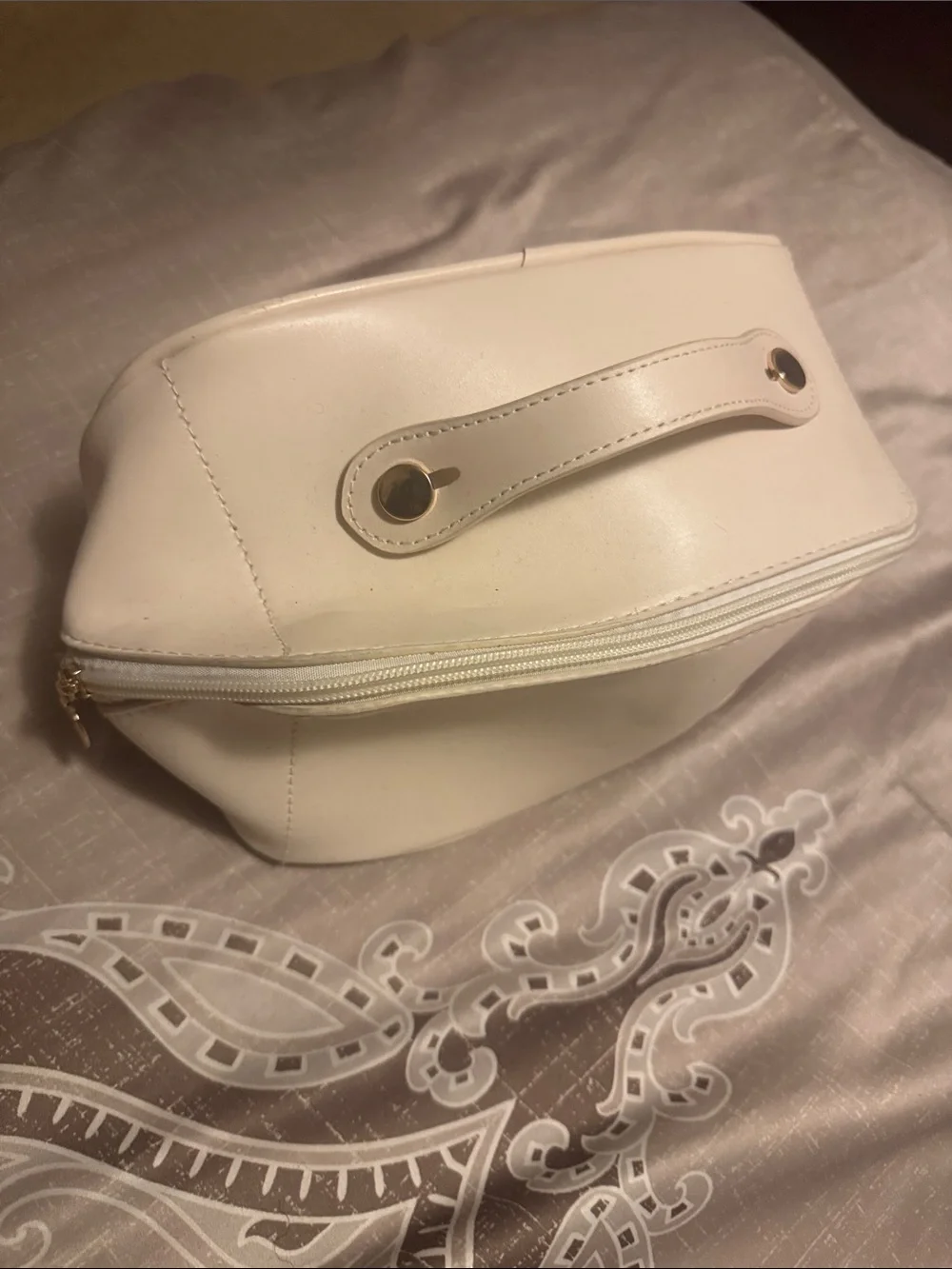Cream Faux-Leather Wristlet Cosmetic Case